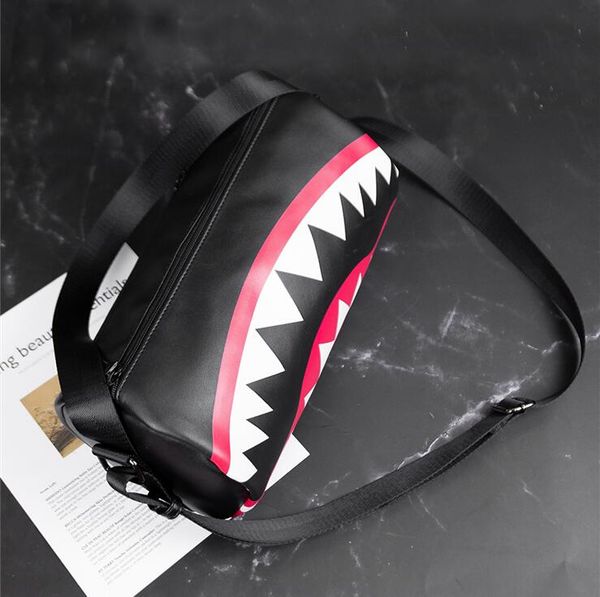 

factory wholesale mens shoulder bag shark pattern cylinder fashion backpack street trend printing leather messenger bags personality plaid m