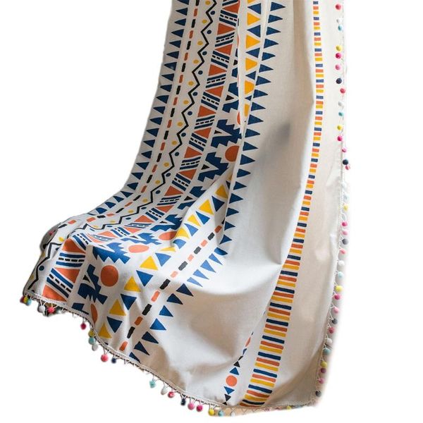 

curtain & drapes bohemian geometric pattern print window with colorful pompoms rod pocket cotton linen room darkening drape panel