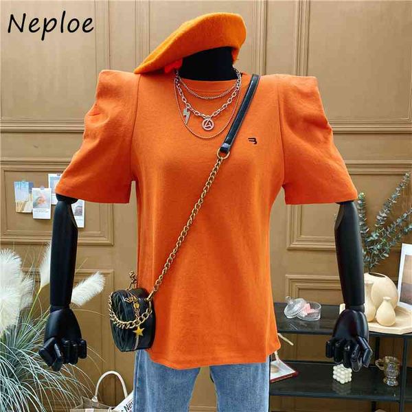 

neploe o neck short sleeve pullover t shirt women candy color loose causal tees femme summer all match soft ladies 210510, White