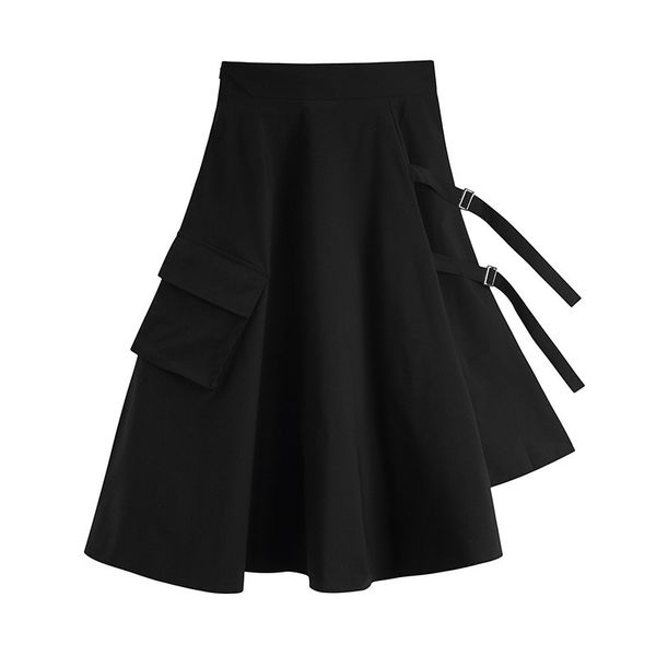 

punk asymmetrical harajuku vintage high waist a line long women's streetwear gothic cosplay ribbon black skirt