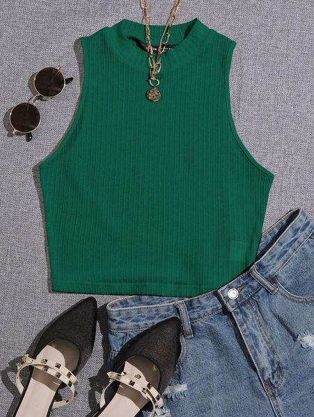 

solid crop rib-knit tank t1ri#, White