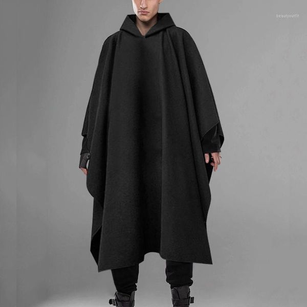 

men's trench coats incerun fashion men cloak hooded solid poncho loose 2021 streetwear punk windproof winter long cape jackets 5xl, Tan;black