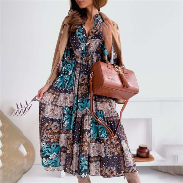 

autumn fashion horn sleeve waist printed large swing, White;black