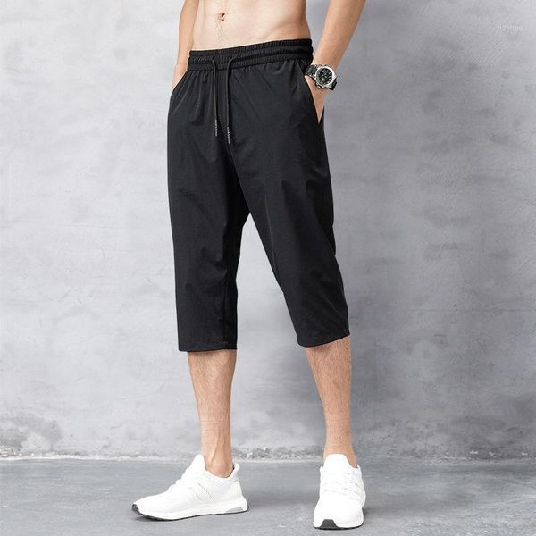 

men's shorts thin nylon black loose tie 3/4 pants 2021 summer latest bermuda board quick-drying beach casual wear m-5xl, White;black