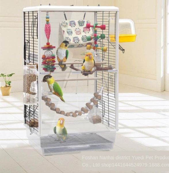 

bird cages open cage parrot birdcage plug-in door large ornamental peony tiger skin injection transparent eating cup