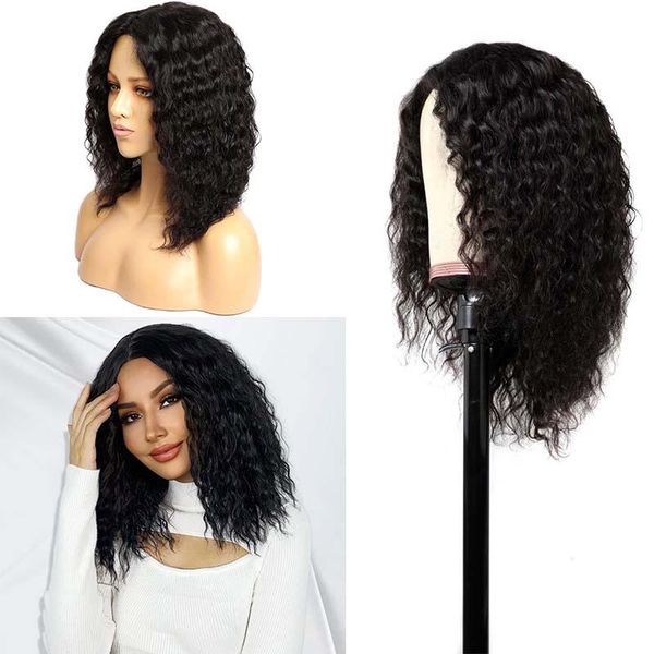 

synthetic wigs afro deep wave short bob for women 16 20 inch black curly hair with bangs glueless heat resistant preplucked