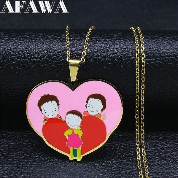 

pendant necklaces stainless steel colorful enamel family dad mom son necklace women gold color jewelry regalo mujer n9520s01, Silver