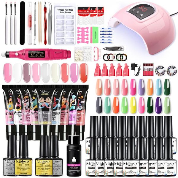 

nail art kits 54w polygels set manicure with led lamp kit 20000rpm drill machine 18/6 color poly extension gel