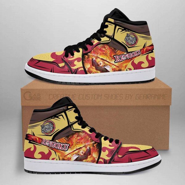 

customization customization rengoku shoes boots demon slayer anime sneakers fan gift idea