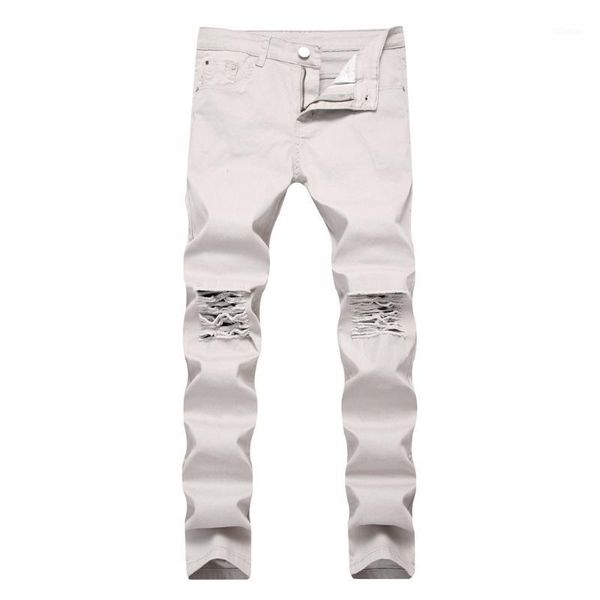 

men's jeans high street style male ripped distressed cowboys trousers destroyed men small feet stretch straight slim fit pants, Blue