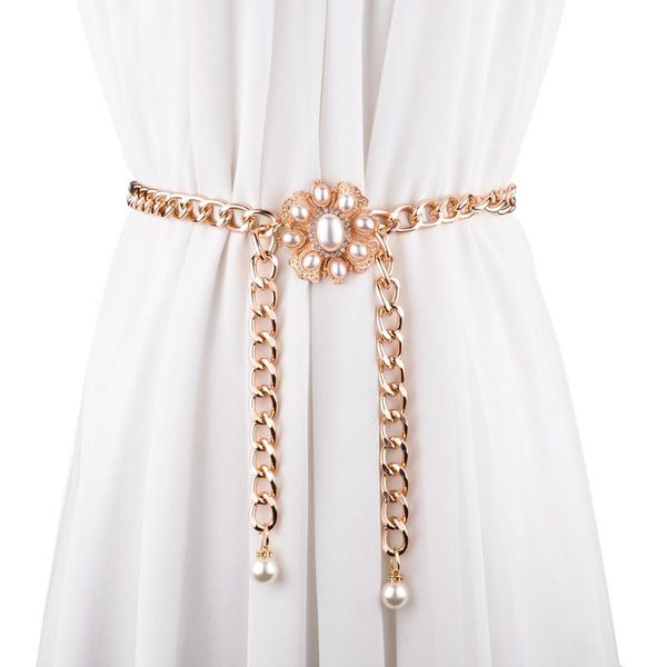 

belts fashion metal waist chain belt for women decorative vintage floral accessories dress ceinture femme thin sm01, Black;brown
