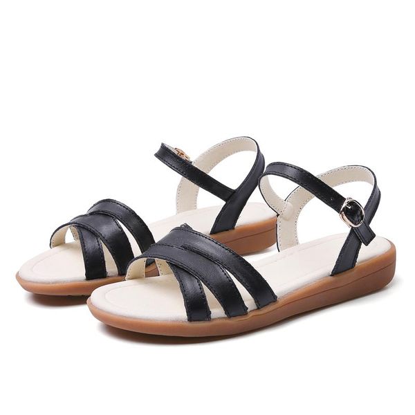 

sandals woman slip resistance bottom ladies roman shoes slides slippers white black women leather simple strap
