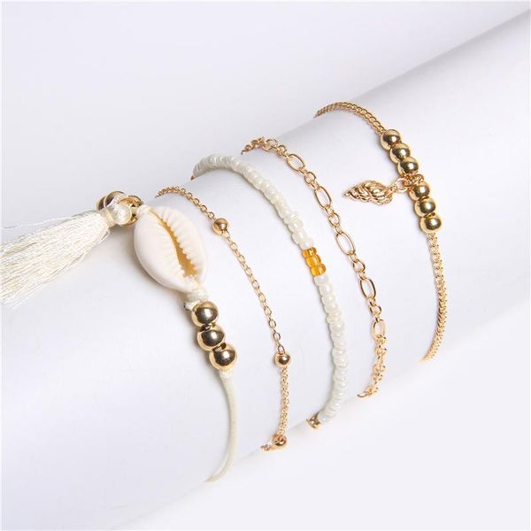 

charm bracelets bohemian diy shell set for women girls golden chain tassel fashion handmade friendship bracelet bangles jewelry, Golden;silver