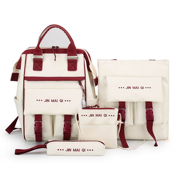 

Ladies backpack sets 2021 new hit color letter portable messenger backpack pen case four-piece campus style student schoolbag