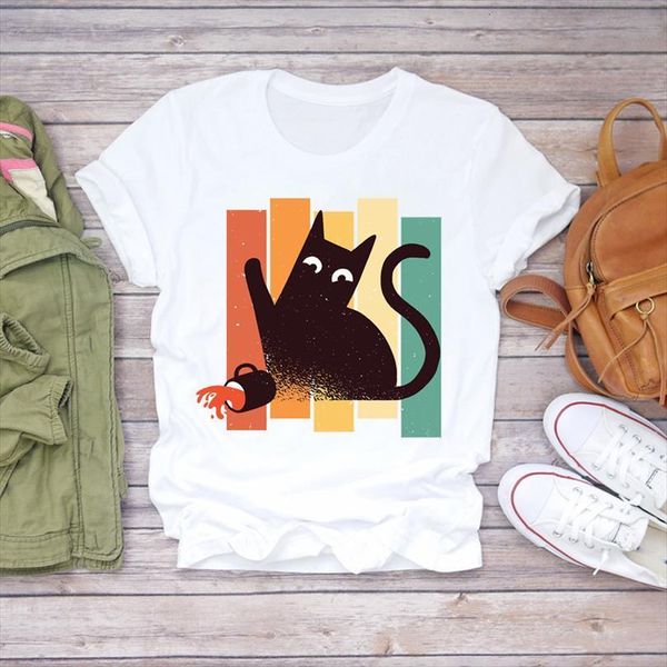 

men cartoon cat 90s funny mens t shirt casual style cute halloween print lady shirts graphic ladies female tee, White;black