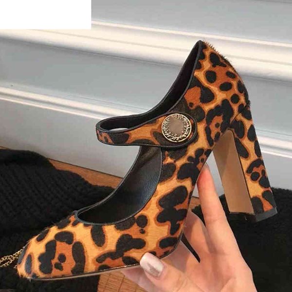 

sandals leopard chunky high heel shoes women suede round toe shallow mouth magic tape single 2021 runway party pumps female o, Black
