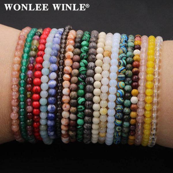 

beaded, strands 4mm natural tiger eye lava lapis lazuli stone bead bracelet for men women distance energy elastic rope bangles, Black