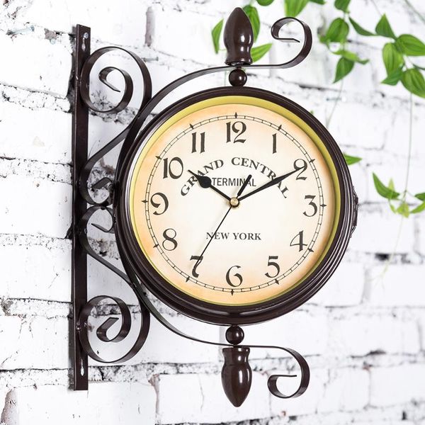 

nordic wall watch metal double sided clock retro living room modern creative clocks home decor silent reloj pared gift