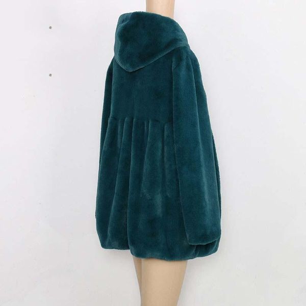 

women's fur & faux jackets plus size coats 2021 winter imitation wool button splicing hooded skinny jacket woman, Black