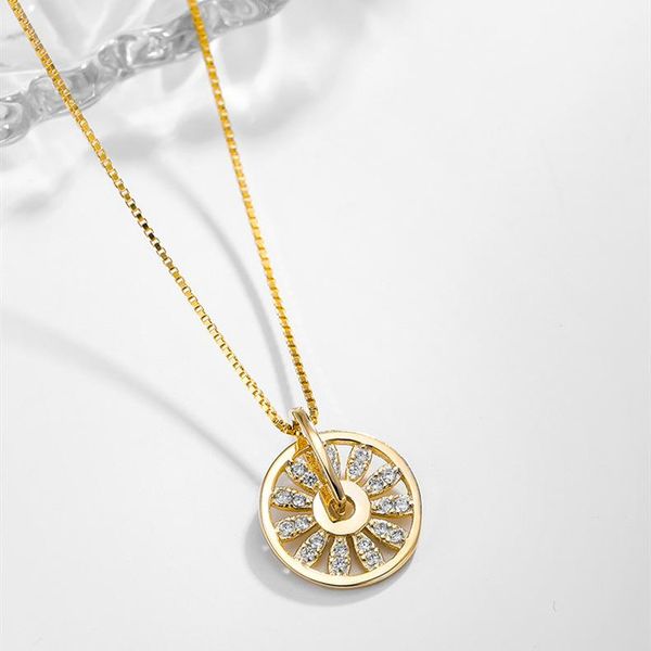 

pendant necklaces korean design fashion jewelry simple round hollow flower small daisy copper inlaid zircon elegant female necklace, Silver