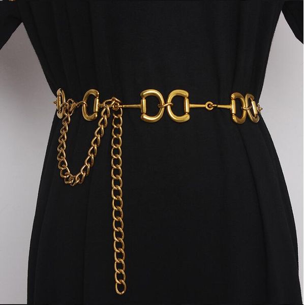 

vintage gold belts for women simple designer fashion waist chain decoration dress, Black;brown