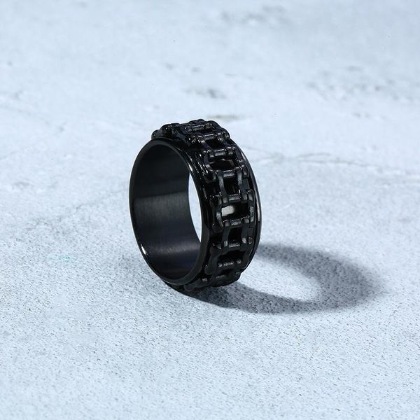 

cluster rings hip hop motorcycle biker bicycle chain men ring punk stainless steel black gold silver color wedding brand spinner jewelry, Golden;silver