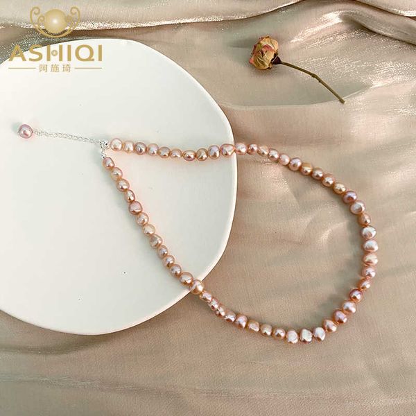

ashiqi natural freshwater pearl baroque 925 sterling silver necklace button jewelry for women 2021
