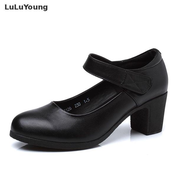 

genuine leather women shoes high heel pumps quality dress, Black