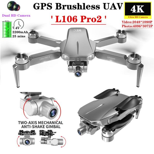 

drones uav l106 pro2 gps drone 4k esc hd camera with 2-axis self-stabilization anti-shake gimbal rc quadcopter brushless motor dron toy