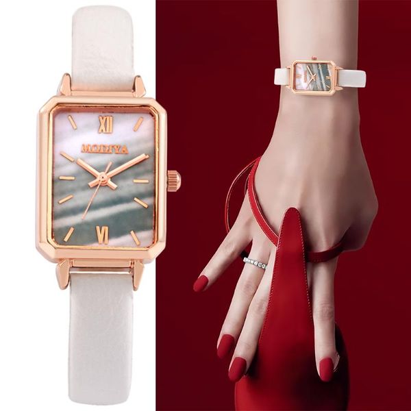 

wristwatches lorinanda ladies watch square scale small dial belt quartz women for girls gift clock 2021, Slivery;brown