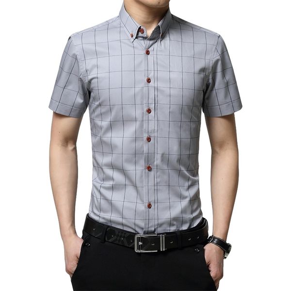 

plus size 5xl summer fashion men's short sleeve cotton polyester social shirts plaid checked shirt for men brand cing 210331, White;black