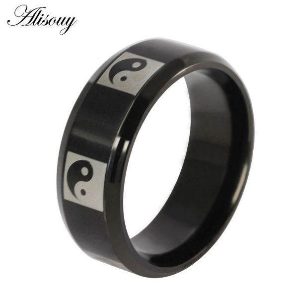 

wedding rings alisouy personality influx of men eight diagrams ring classic vintage black titanium stainless steel for women, Slivery;golden