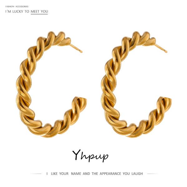 

yhpup charm metal twist unusual earrings stainless steel 18 k texture gold color stud jewelry for women gift 2021, Golden;silver