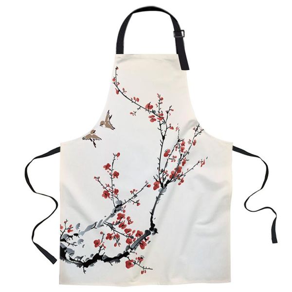 

aprons plum blossom branches ink style apron woman bibs home cooking baking coffee shop cleaning canvas kitchen accessory