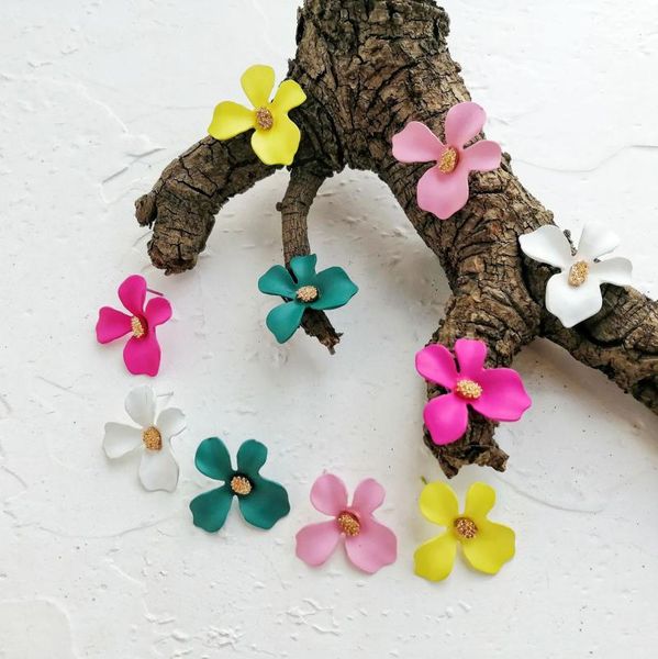 

hoop & huggie wholesale korean style cute flower stud for women 2021 summer fashion sweet femme brinco jewelry earrings, Golden;silver