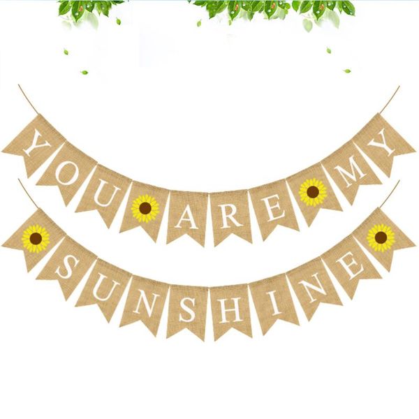 

party decoration sunflower printing linen banner birthday swallowtail bunting you are my letter burlap flag baby shower hanging