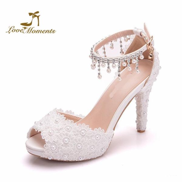 

fish mouth high heel sandals sweet white lace wedding bride shoes with buckle straps 10cm girl birthday party dress, Black