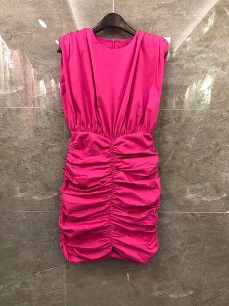 

casual dresses bodycon dress 2021 summer fashion party club women o-neck pleated patchwork sleeveless red blue khaki yellow white mini, Black;gray