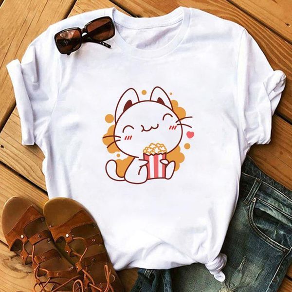 

panda milk tea animal womens graphic summer cute cartoon lady casual short sleeved street clothing, White