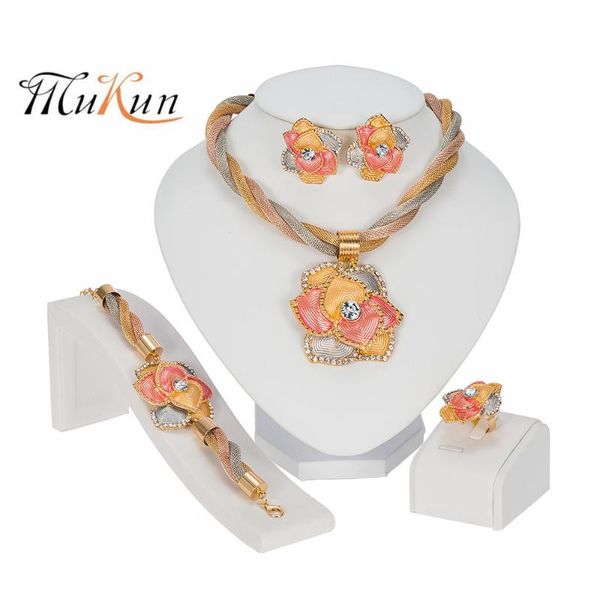 

earrings & necklace arrival african jewelry charm gold color for women wedding bridal bracelet ring flower pendant set, Silver