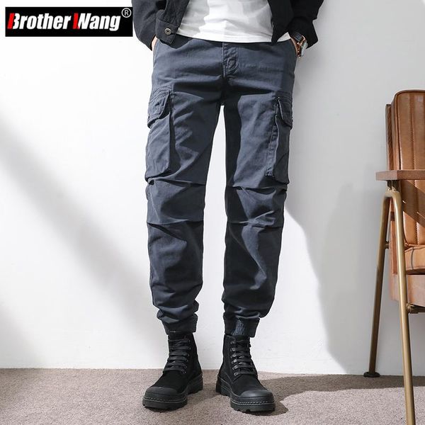 

men's pants brother wang 2021 autumn men multi-pocket overalls fashion harem stretch loose and comfortable casual male brand, Black