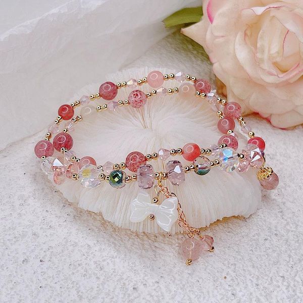 

bangle crystal strawberry shell bow natural stone bracelets women jewelry, Black
