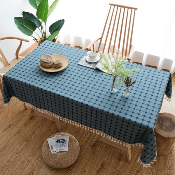 

fashion simple embroidered plaid cotton tablecloth table cover dining living room coffee desk cloth party birthday decoration