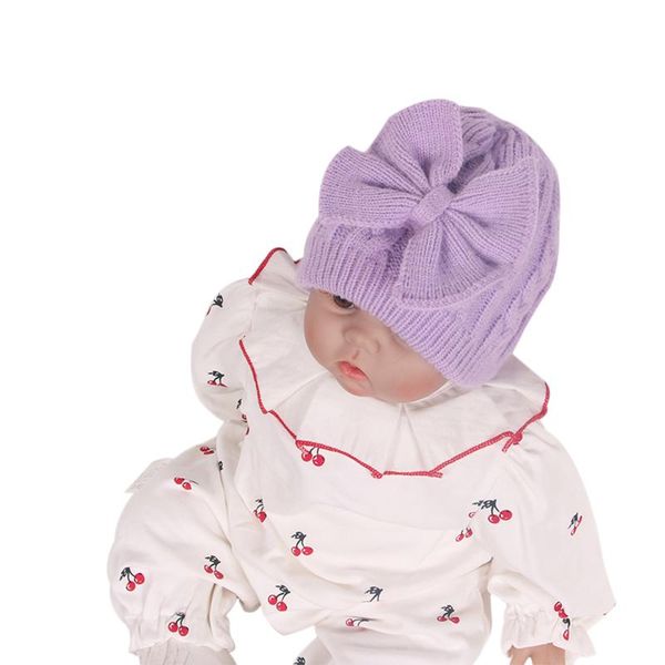 

caps & hats kids woolen hat, solid color bowknot knitted cap earmuffs hat beanie for fall winter, Yellow