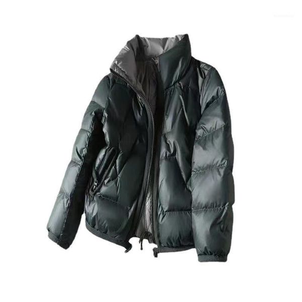 

women's down & parkas cotton-padded jacket women 2021 shiny fashion korean style solid short loose stand-up collar thick plaid zipper c, Black