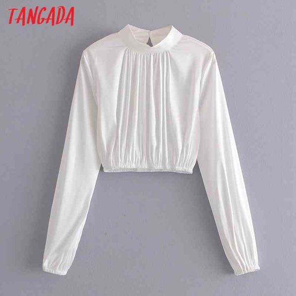 

women retro white pleated crop long sleeve chic female slim shirt 3a26 210416