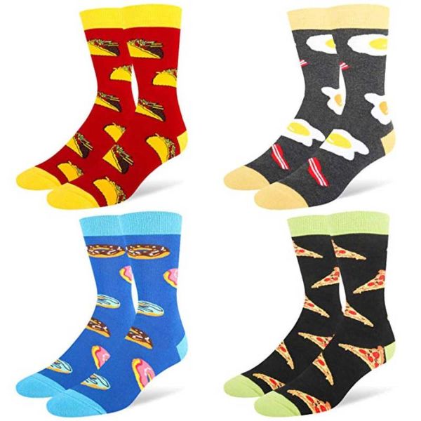 

men's socks fashion funny creay food tacos bacon donuts pizza cat mens hip hop cotton happy casual gifts for men, Black