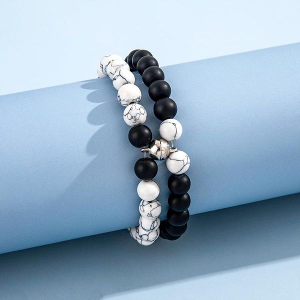 

beaded, strands 2pcs/set magnet bracelets couple vintage matching braslet stone distance paired braclet lovers jewelry valentine's day, Black
