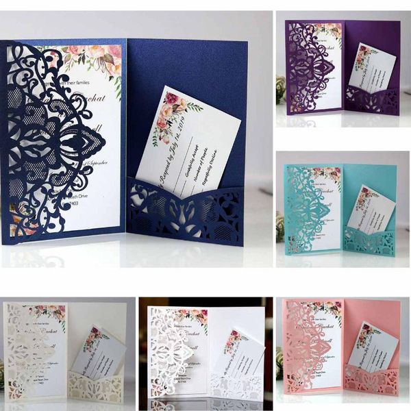 

greeting cards 10pcs blue white elegant laser cut wedding invitation card customize business with rsvp decor party supplies