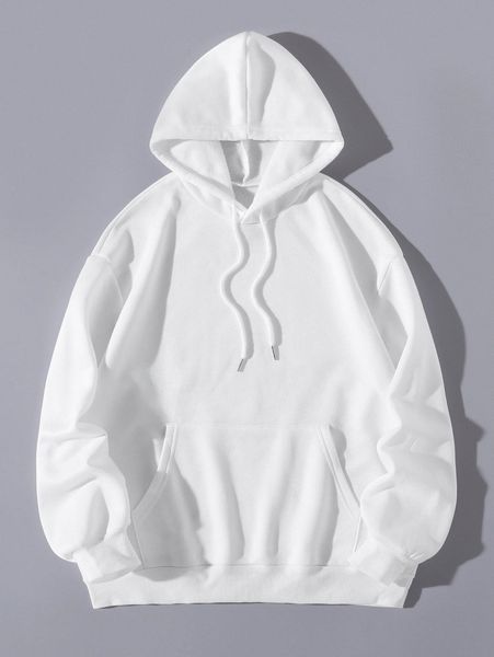 

solid drop shoulder kangaroo pocket hoodie c9jy#, White;black